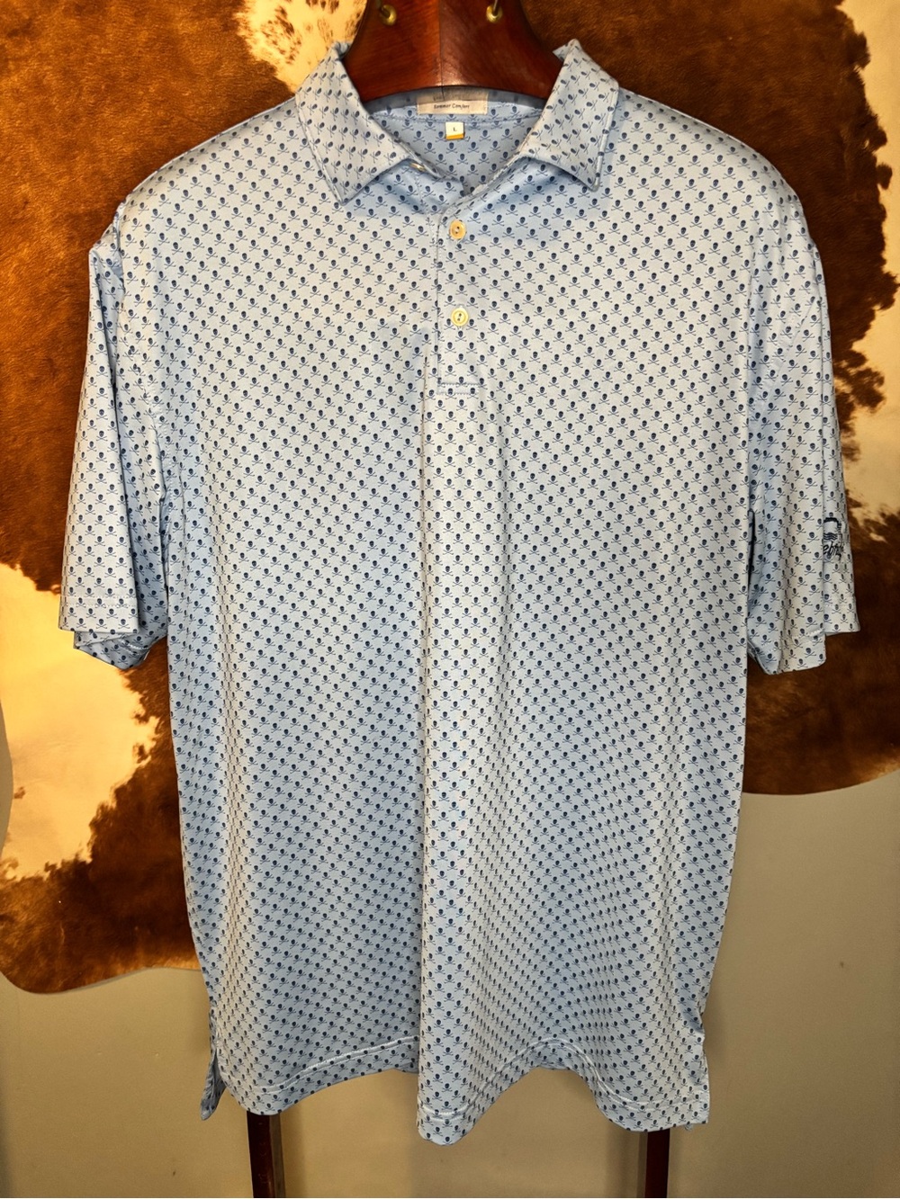 Peter Millar Summer Comfort Polo Men’s Lrg | Blue Skull Print Golf Performance